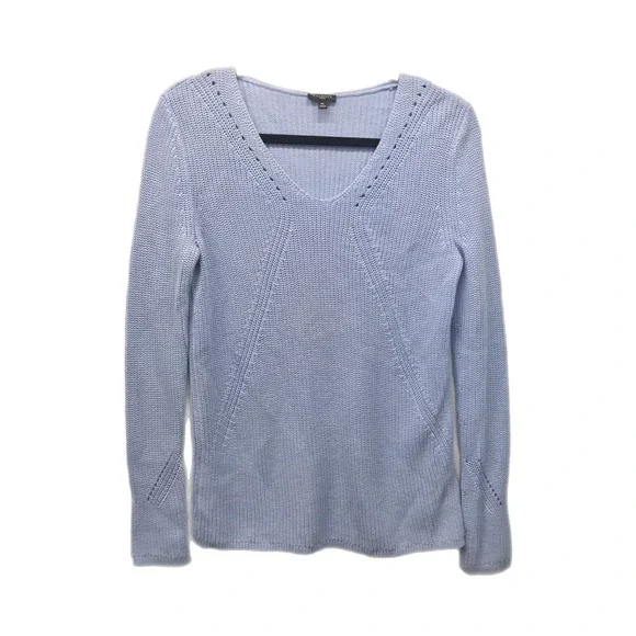 TALBOTS Petite Women's MP Cable Knit Light Blue Sweater 100% Pima Cotton - Picture 1 of 5